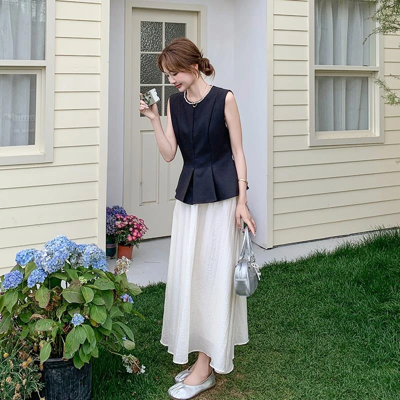 甜美小香风无袖半身裙套装女夏2025新款流质名媛千金风两件套