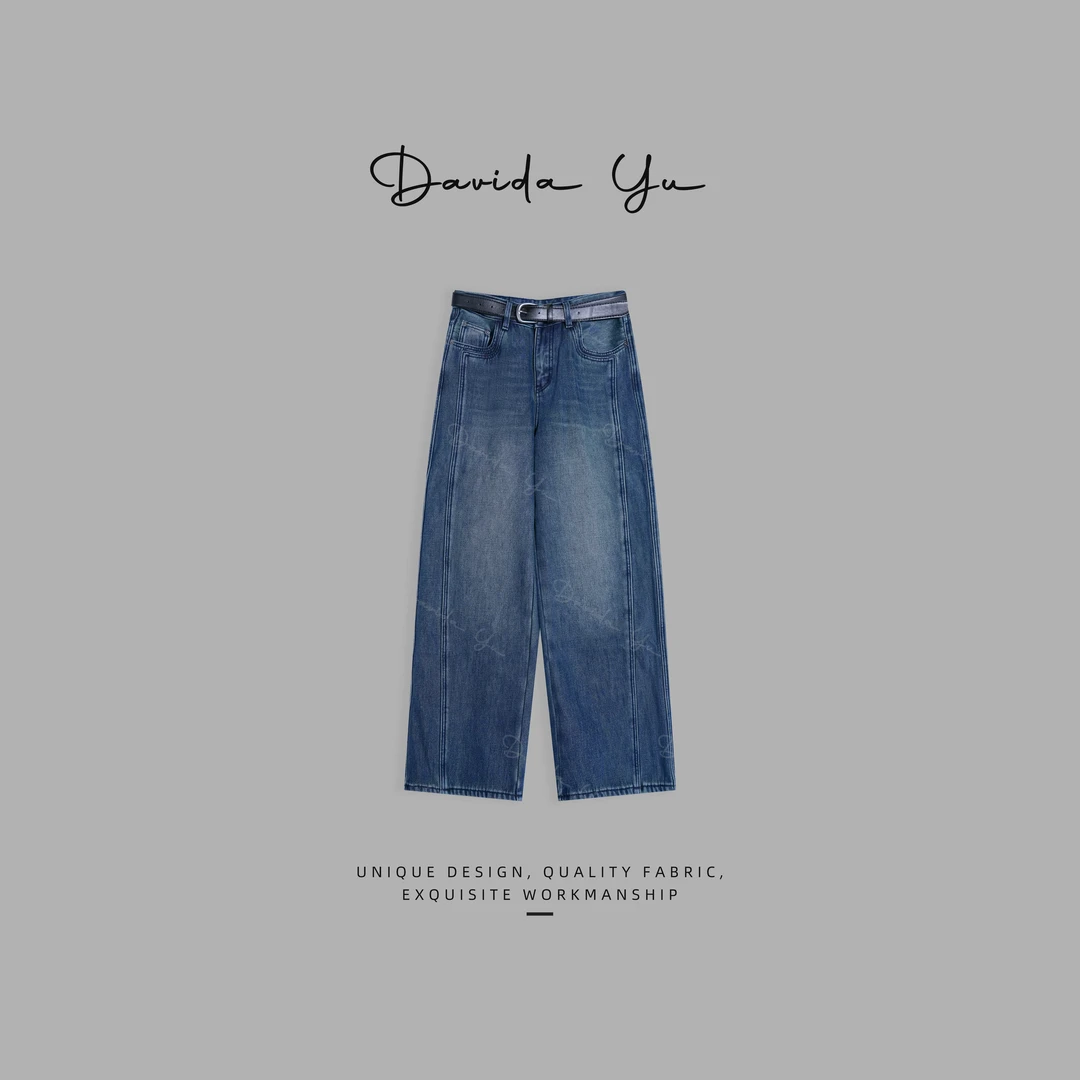 Davida Yu【加绒蓝牛】加绒显瘦百搭小直筒保暖蓝色牛仔裤 1062
