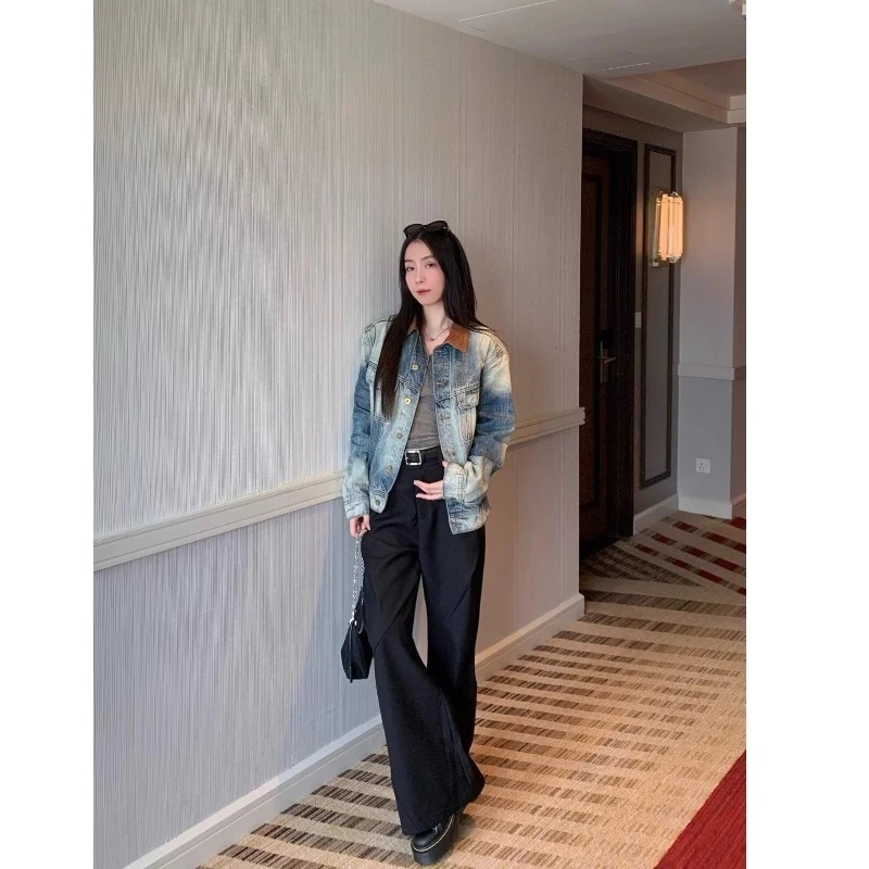 蓝色牛仔外套女ins潮春秋冬设计感小众韩版宽松美式复古休闲夹克