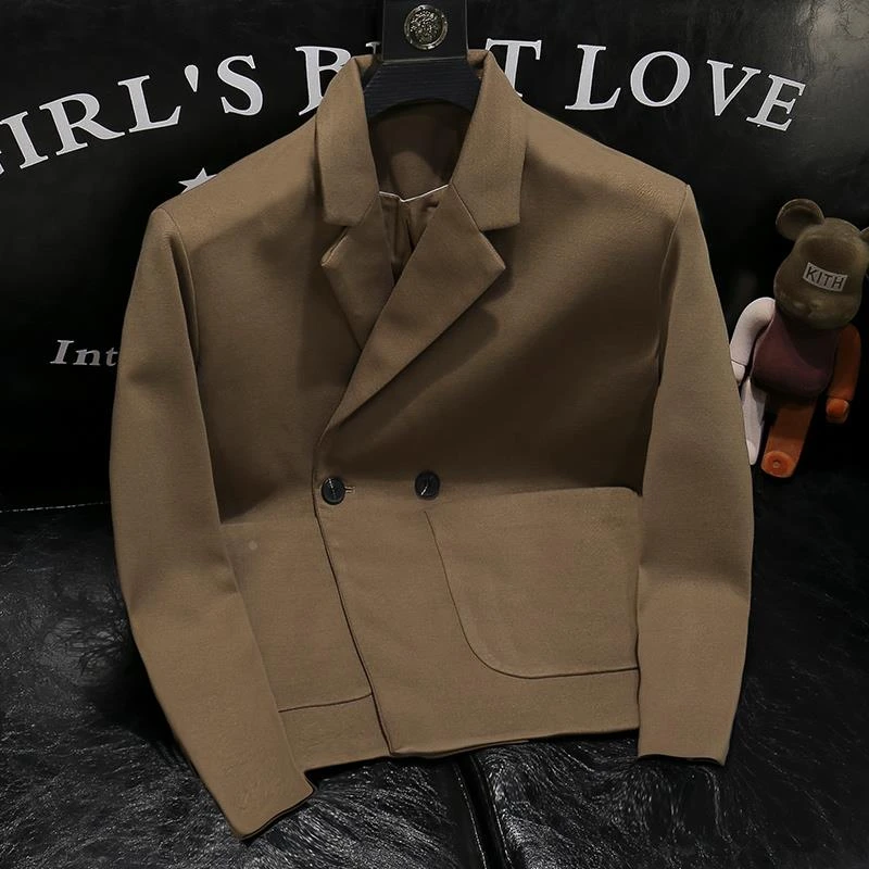 秋冬新款韩版男士纯色休闲毛呢西服外套痞帅时尚微阔潮流百搭西装