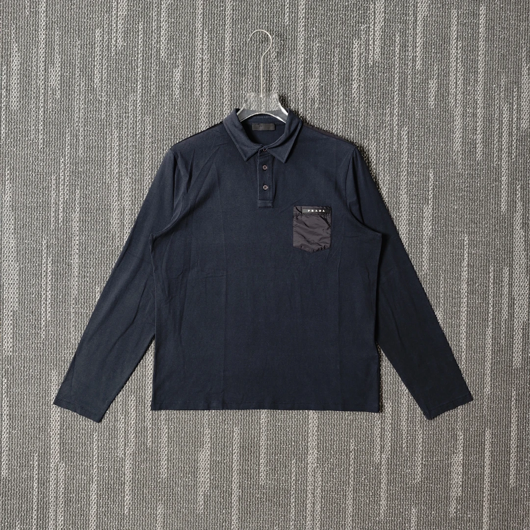 99新 Prada/普拉达 口袋logo纯色polo长袖/XL码/2308