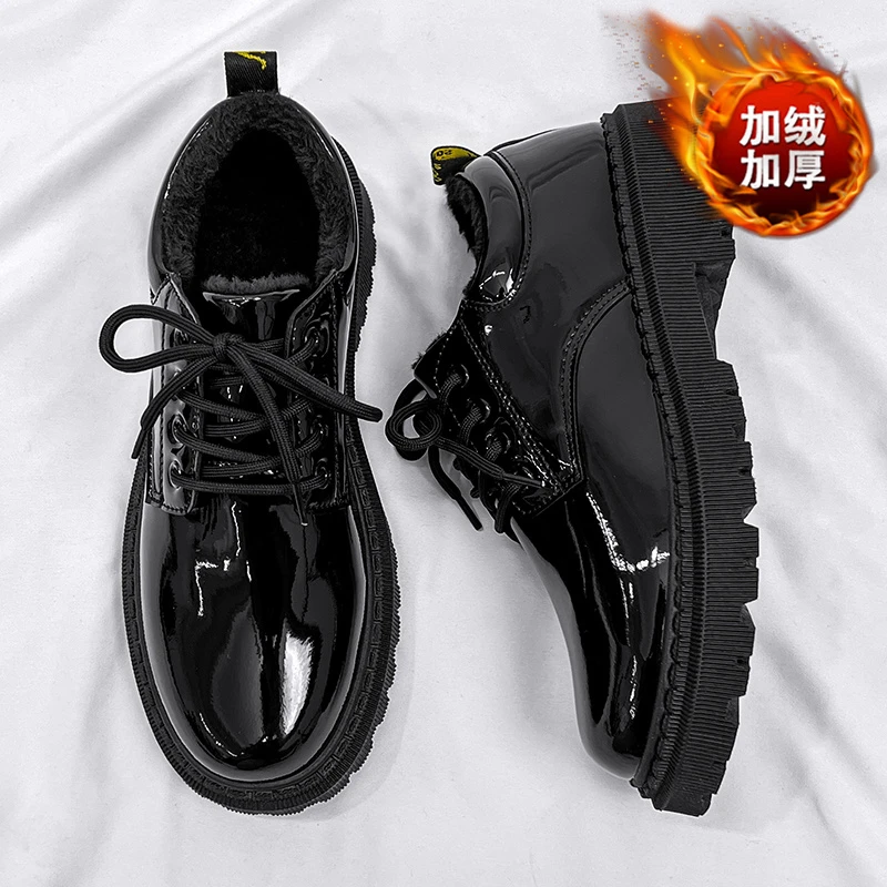 商务皮鞋男冬季加绒保暖二棉鞋正装软底大头黑色男士小皮鞋休闲鞋