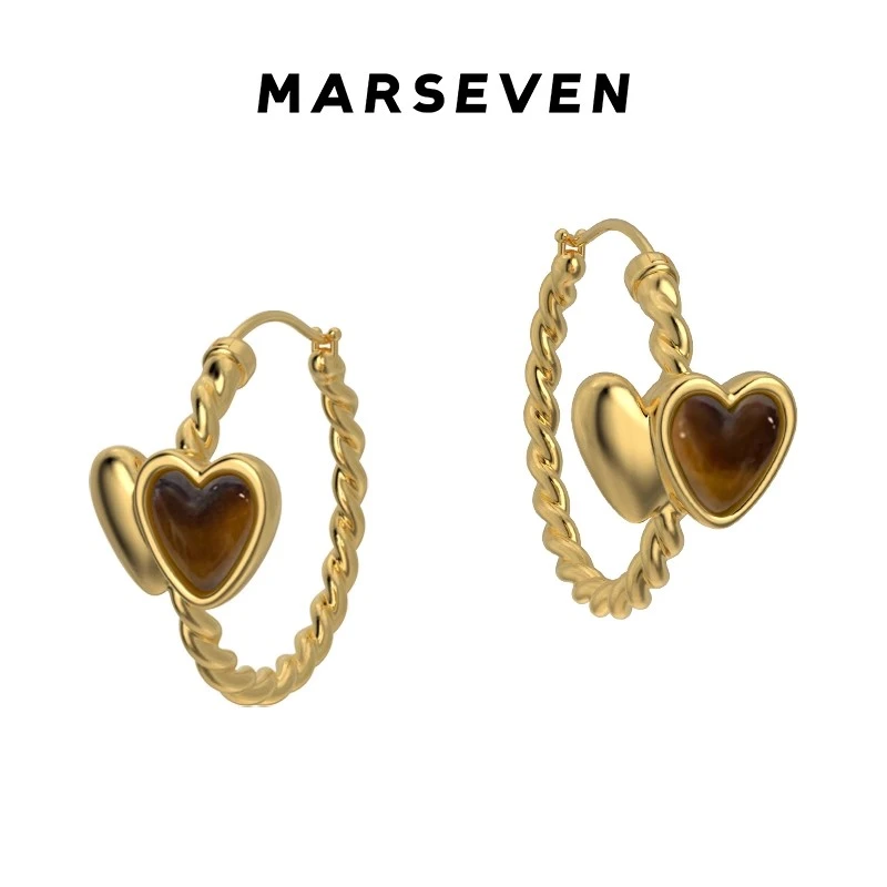 MARSEVEN 铜合金耳饰 闪光的心2系列爱心中号耳圈原创设计