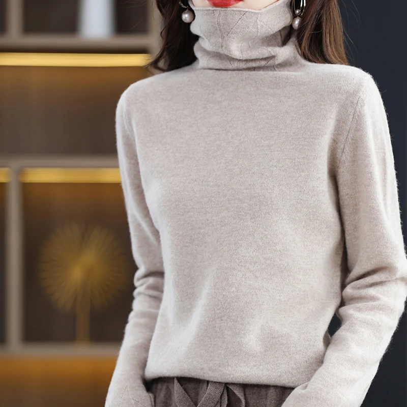 不退换堆堆领保暖羊毛衫女针织打底衫百搭纯色长袖针织衫修身秋冬