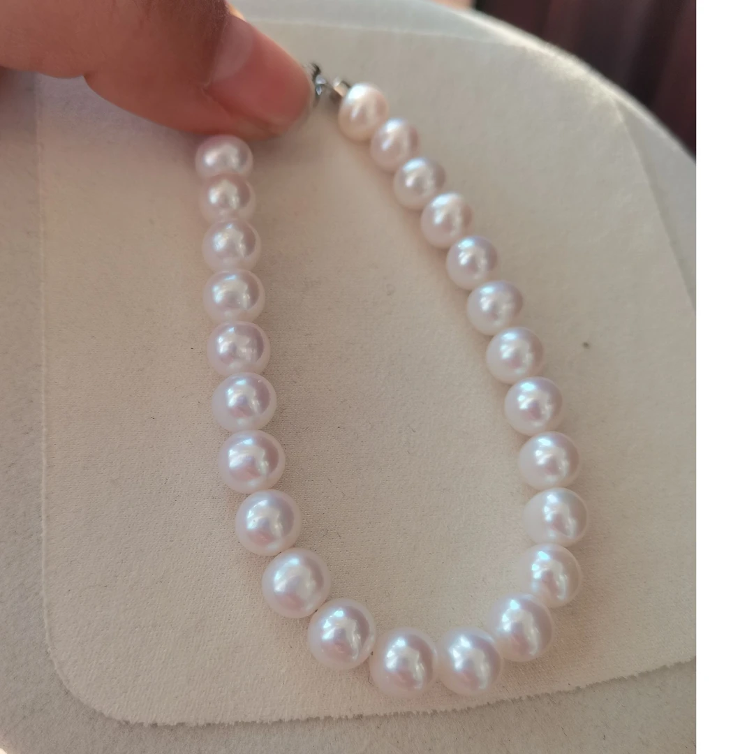 新品上新 淡水无核珍珠手链近圆白透樱花粉7mm几乎无瑕经典百搭