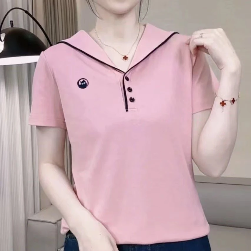 海军领刺绣小猫亲肤弹力棉【88】