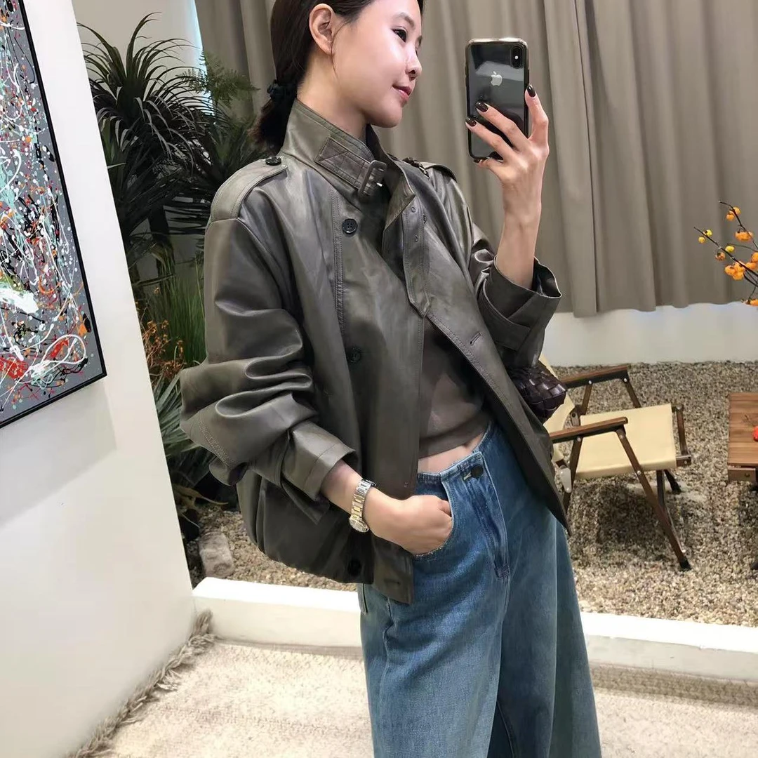 复古港风时尚立领气质显瘦2025年爆款PU皮衣女秋宽松休闲皮外套女