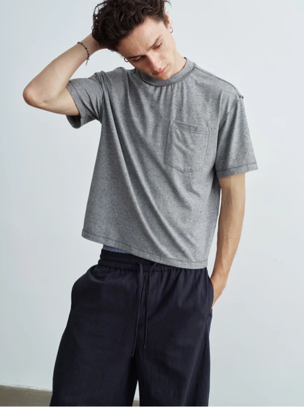 VLABMADE 松弛度假软糯体感棉麻混纺口袋短袖反缝设计短宽版型T恤