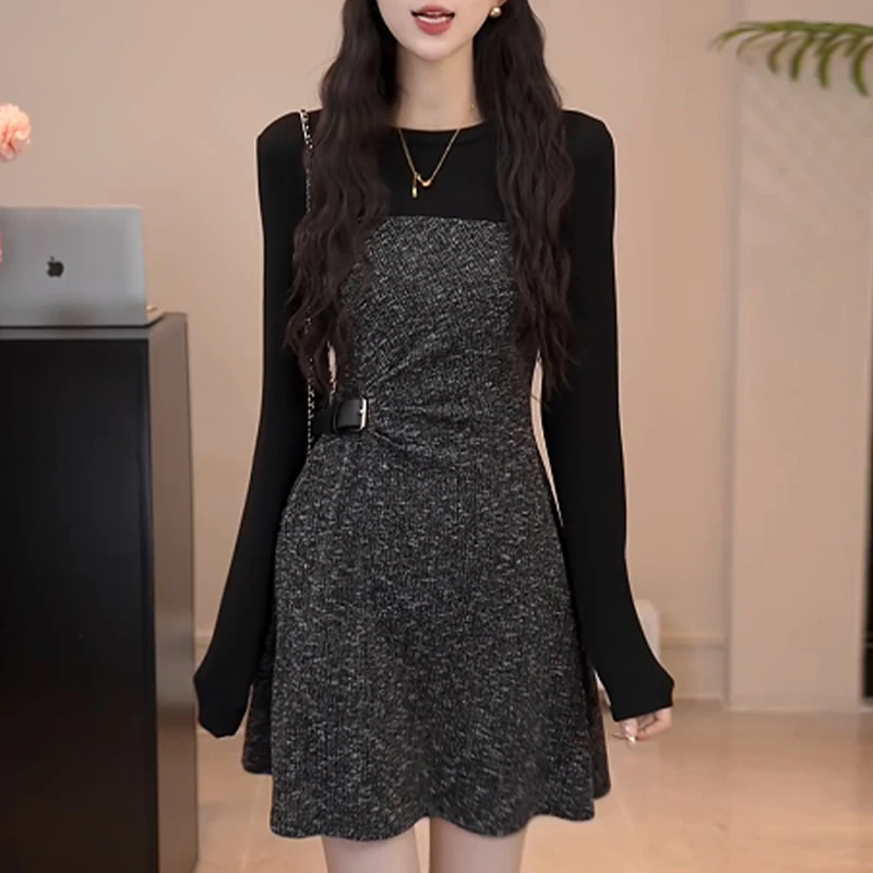 2025新款时尚气质显瘦修身减龄长袖连衣裙女小众设计感百搭裙子