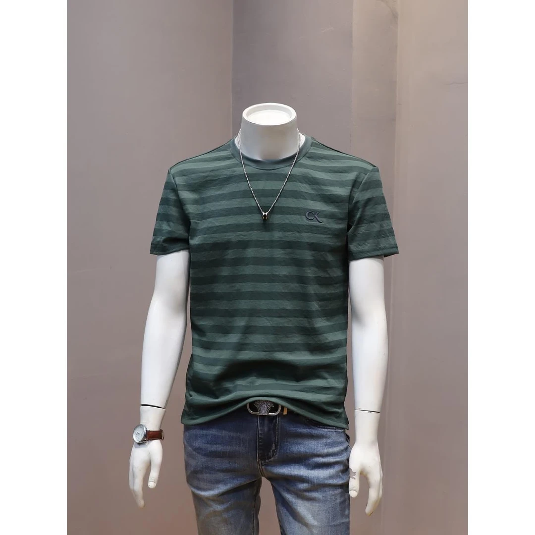 男士薄款夏季休闲短袖t恤衫韩版青年条纹半袖上衣清凉透气体恤潮