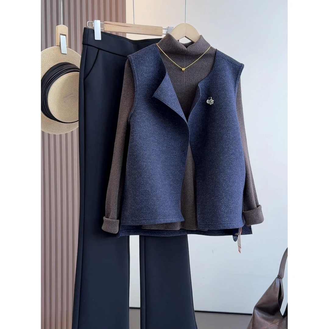 休闲双面磨毛羊毛呢马甲韩版显瘦无袖百搭内搭背心外穿