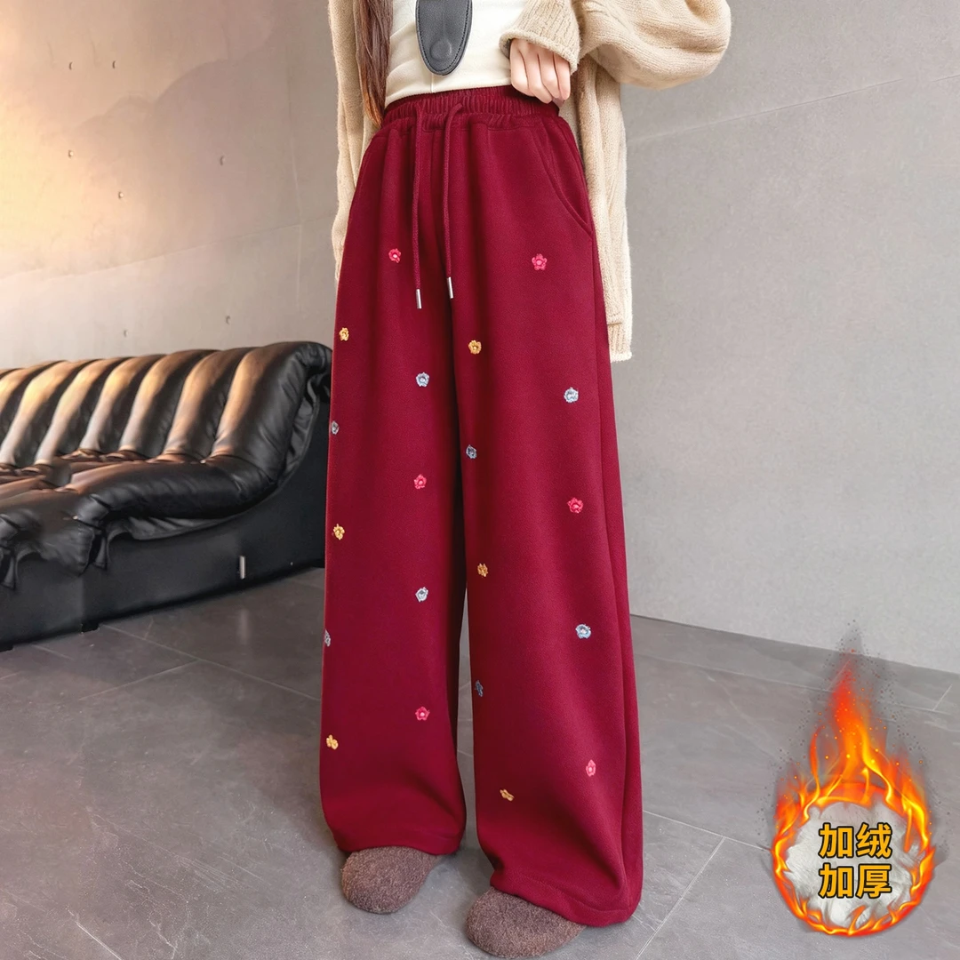 女童加绒加厚直筒裤2025新款女孩大童冬季裤子儿童冬款休闲直筒裤