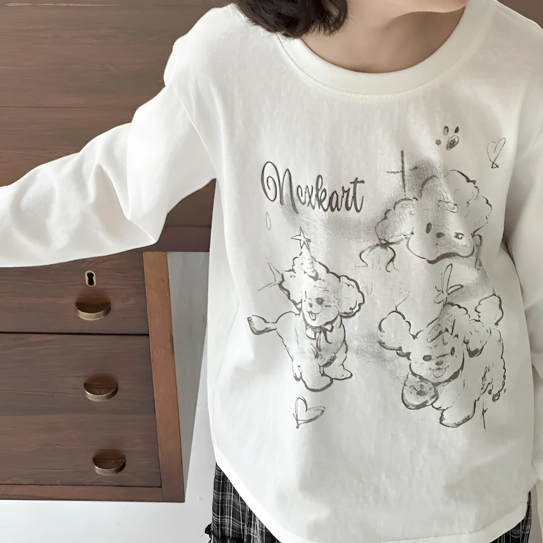 【嗒囜】25春季新款童装卡通印花长袖雪花棉T恤中大童休闲宽松上衣