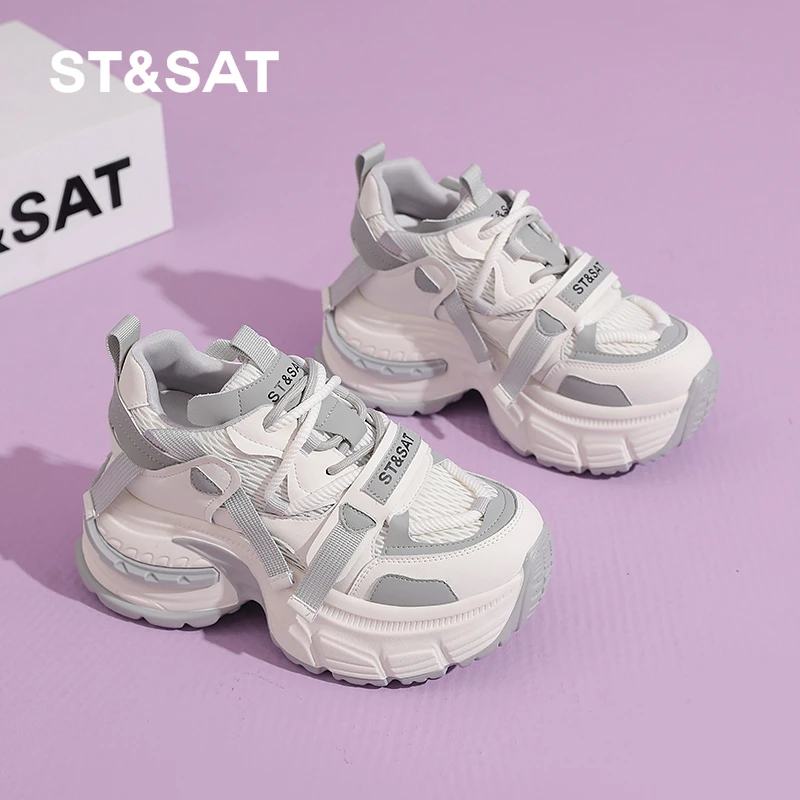 星期六厚底老爹鞋女2025春季新款复古休闲软底透气网面运动鞋女款
