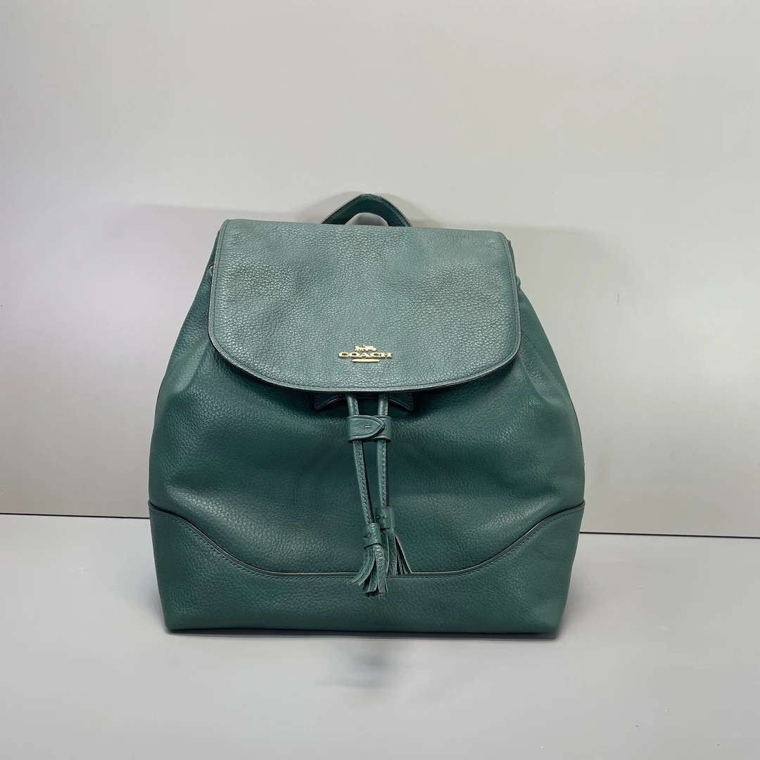 95新 COACH/蔻驰 小林/墨绿色双肩包25*27*13cmB020917