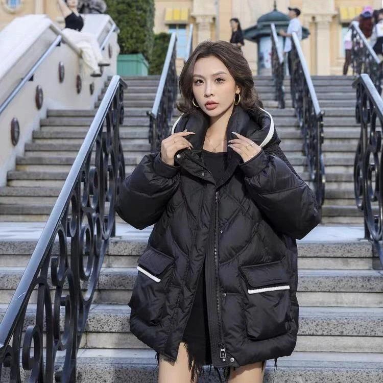 高货带帽黑白编制毛线白鸭绒