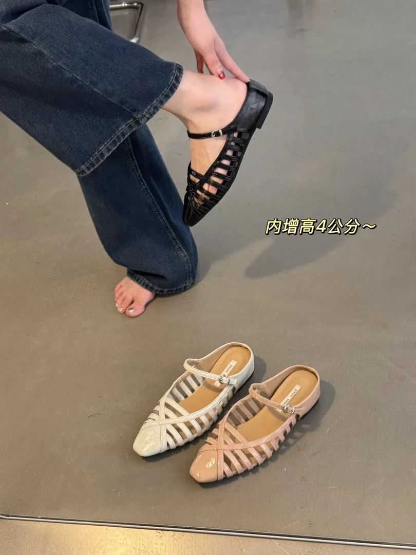 罗马设计感~海边度假风编织罗马凉鞋女2025夏方头百搭镂空半拖鞋