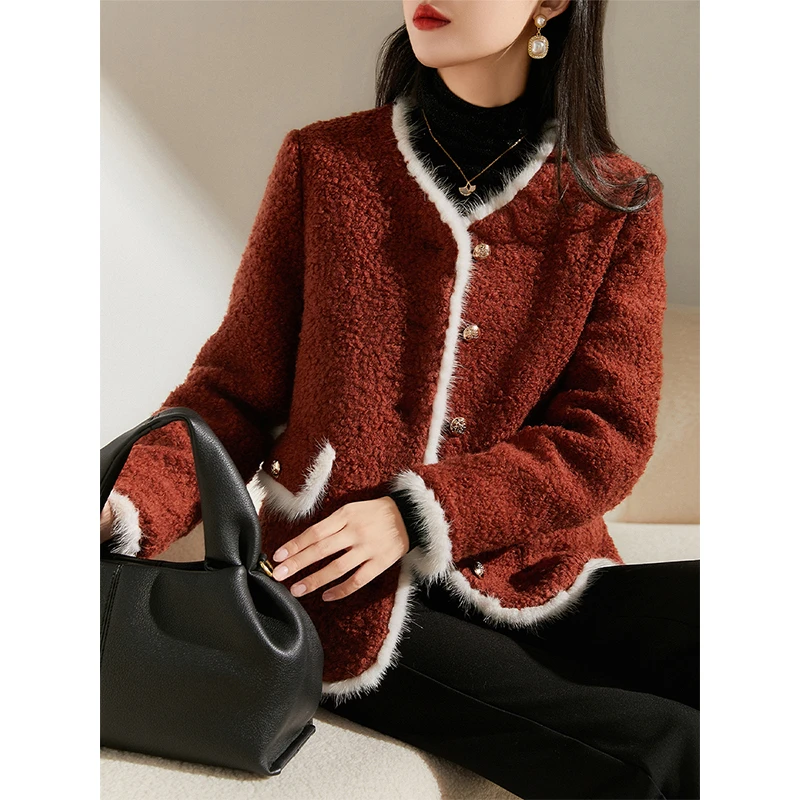 【水貂毛】真90白鹅绒 轻/软/暖~羊毛粗花呢保暖小香风短款羽绒服女