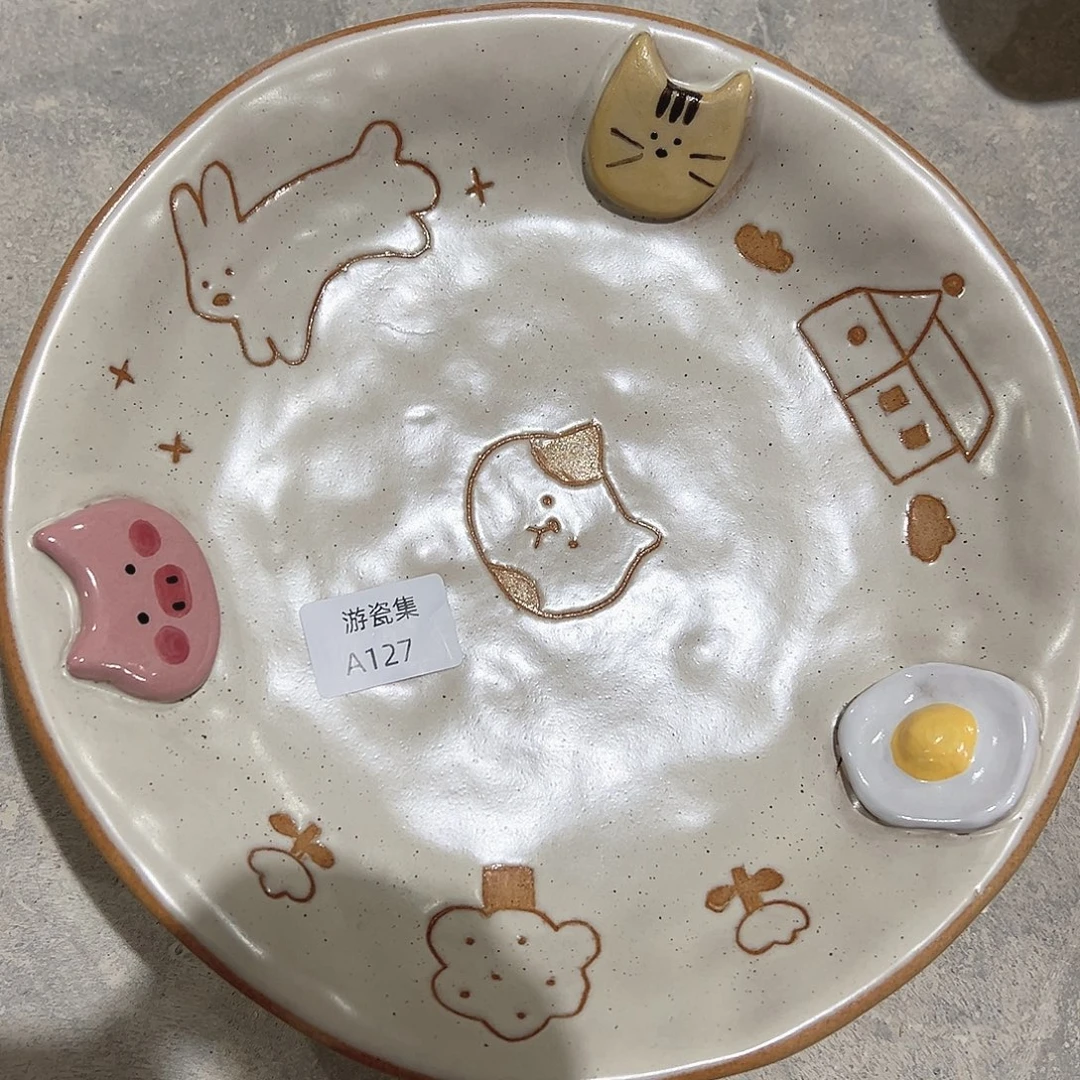 摆件微瑕盘子手绘127