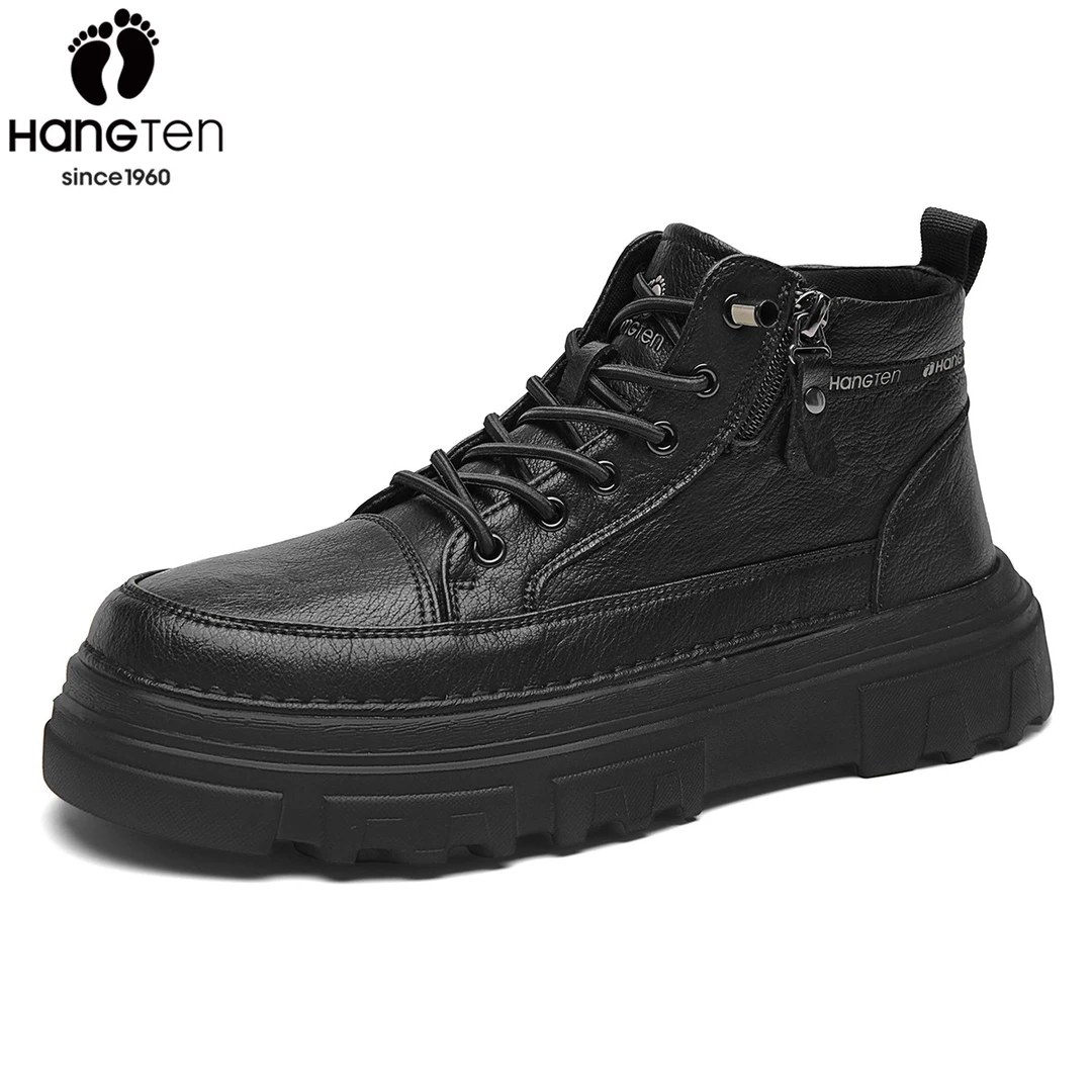 美国欢腾男鞋2025冬季新款复古英伦风黑色马丁靴厚底增高工装靴子