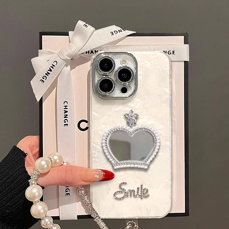 皇冠镜子手机壳适用于苹果16/15promax简约流行华为P70新款贝壳纹