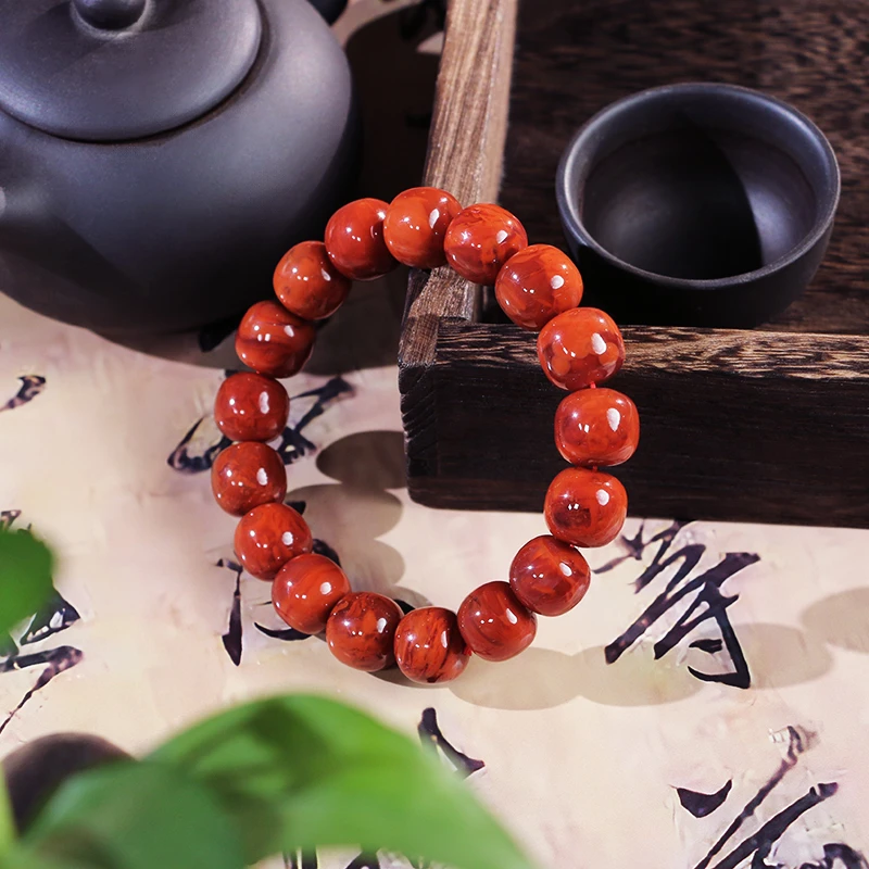 鸡血红丨大黑洞火焰纹南红手链-多样性发其一