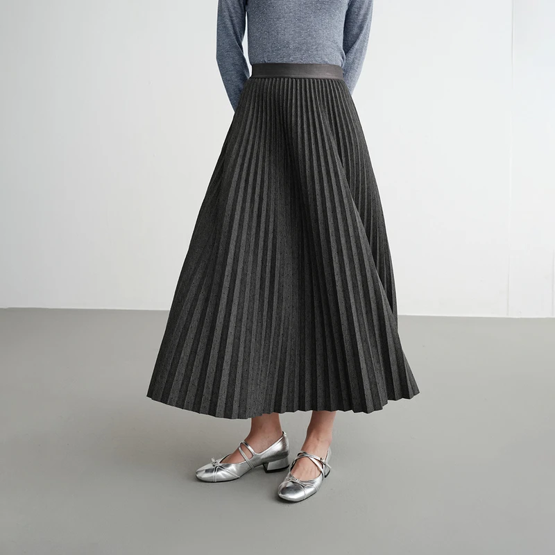 EP雅莹2025早秋新品女装 鎏光烫钻星空伞裙 A摆半身裙百褶裙3405A