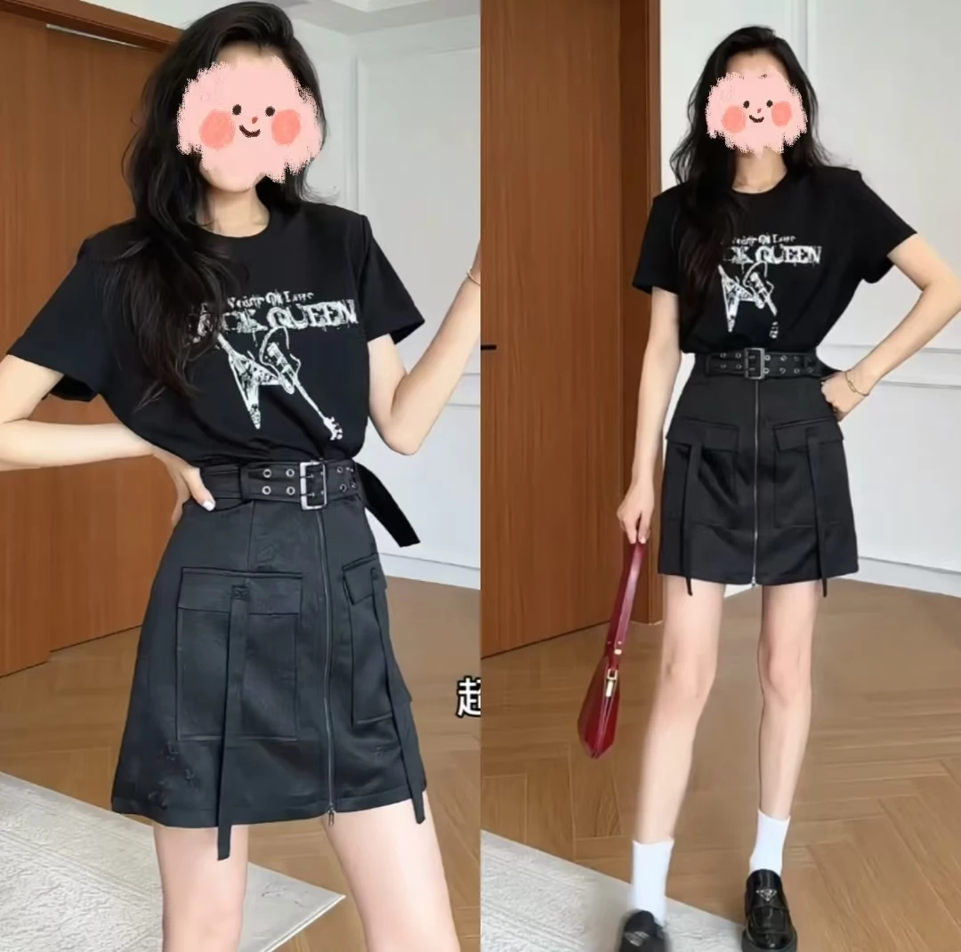 假两件法式复古收腰连衣裙2025夏季新款小个子显高又酷又飒A字裙