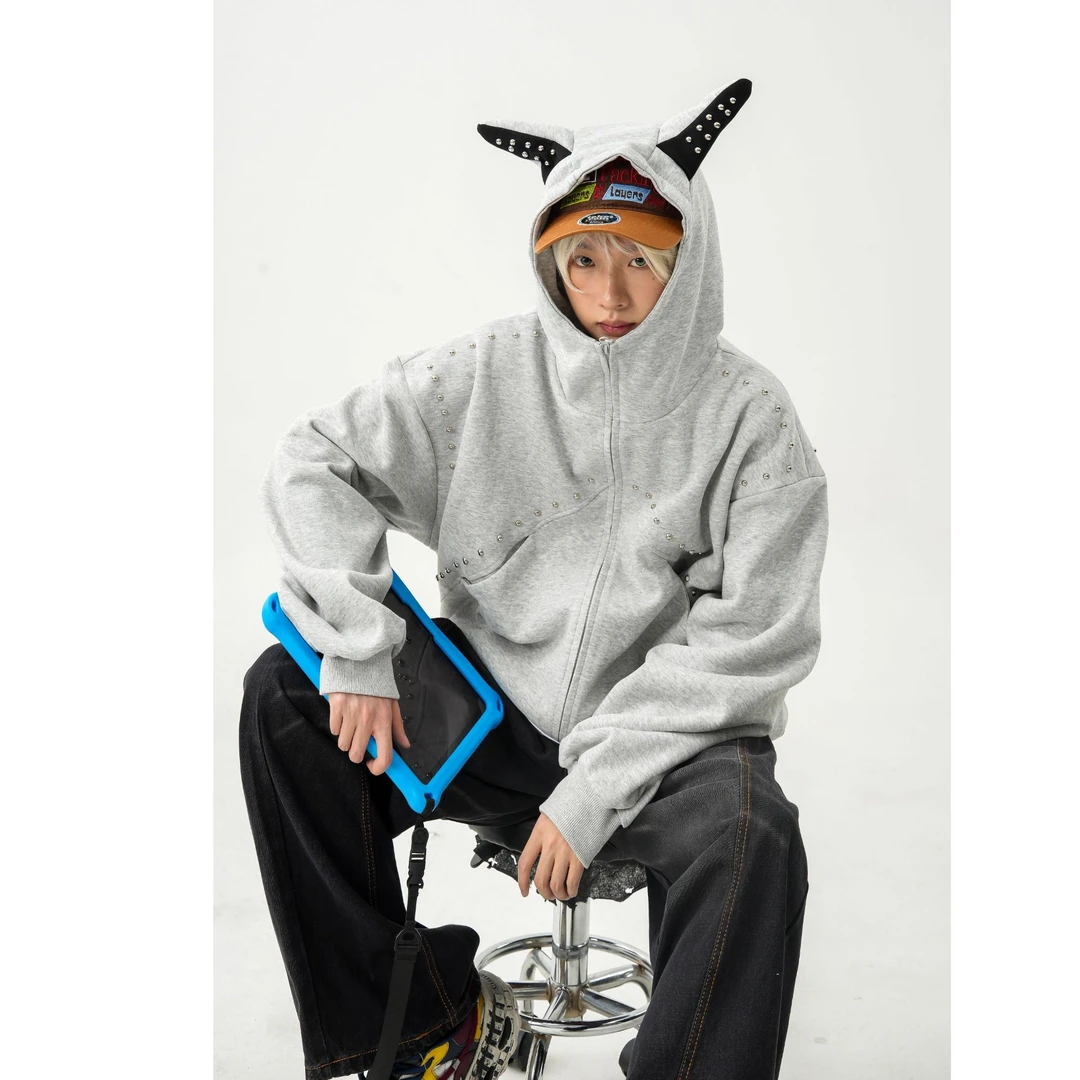 杜宾犬卫衣男款秋季硬挺重磅痞帅高级感外套美式复古情侣连帽开衫