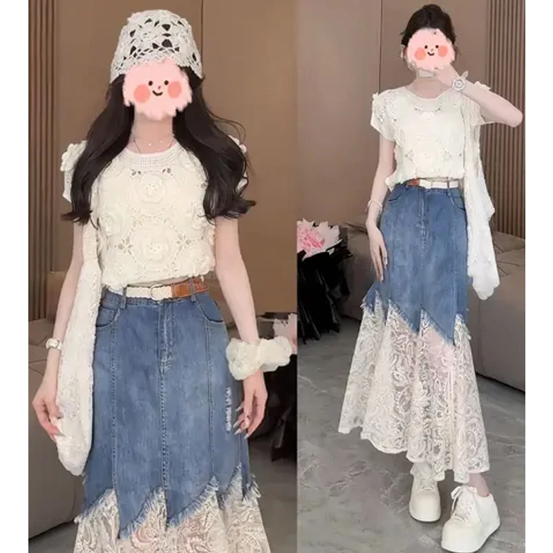 五一出游穿搭女装千金清冷感贵系洋气衣服女针织衫+半身裙套装女