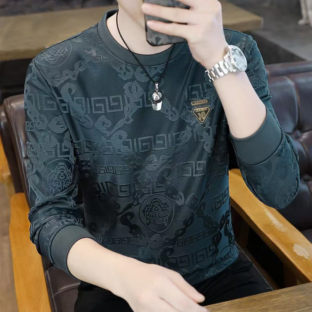 欧货潮牌卫衣男秋季新款时尚圆领t恤长袖打底衫短袖轻奢男士卫衣