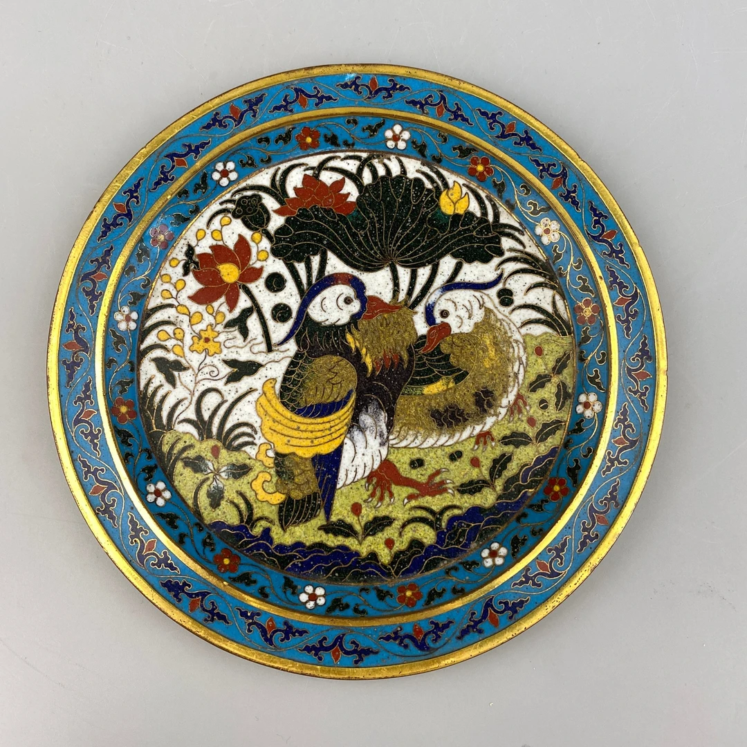 20世纪掐丝珐琅鸳鸯图盘PY25L0428051【古董拍卖】