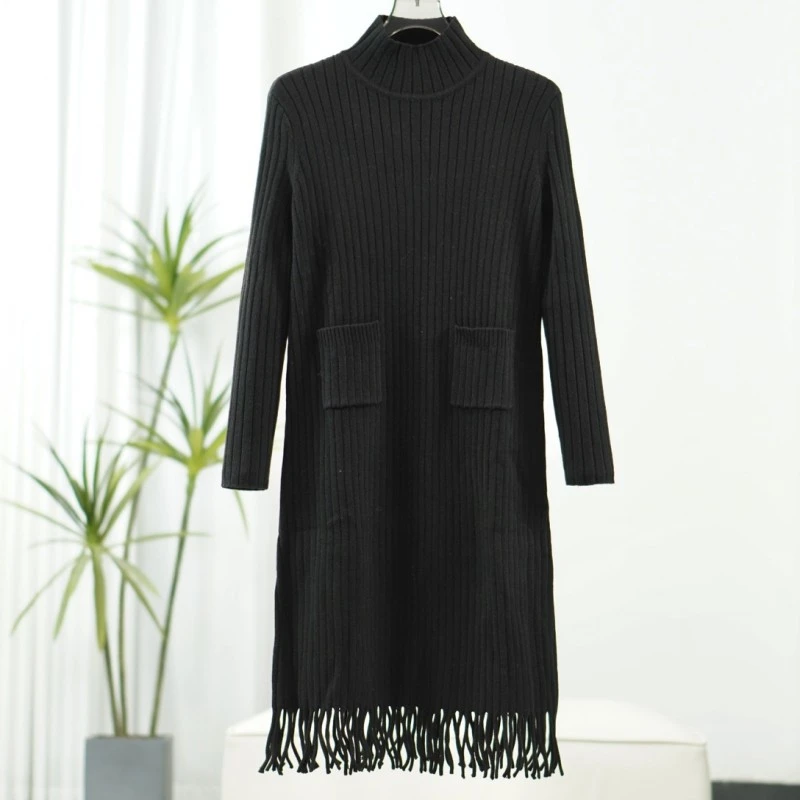 莉推荐【三C・伊】Y531-5  秋款高领针织毛衣连衣裙黑色Y22410328M60