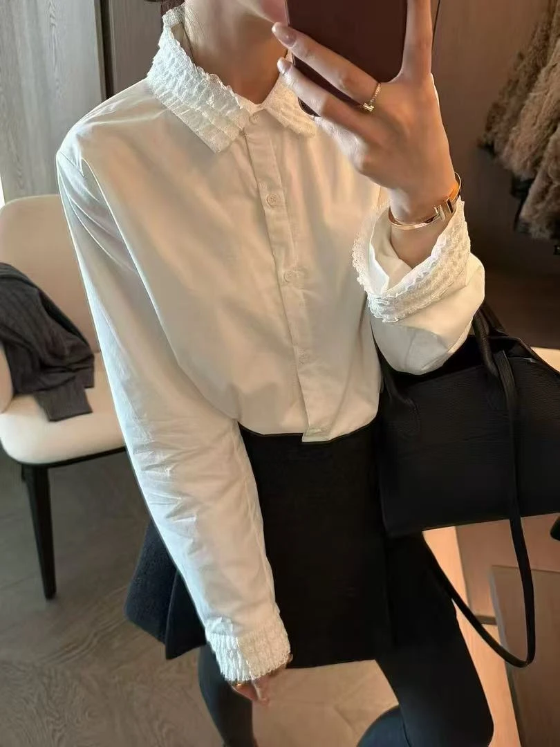 【俪宝】冬日气质又保暖~法式加绒加厚蕾丝拼接衬衫