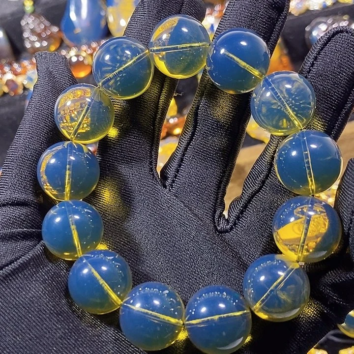 蓝珀未镶嵌珠宝奇石墨西哥蓝珀手串17