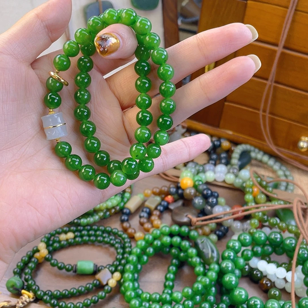 和田玉18K金镶嵌手链