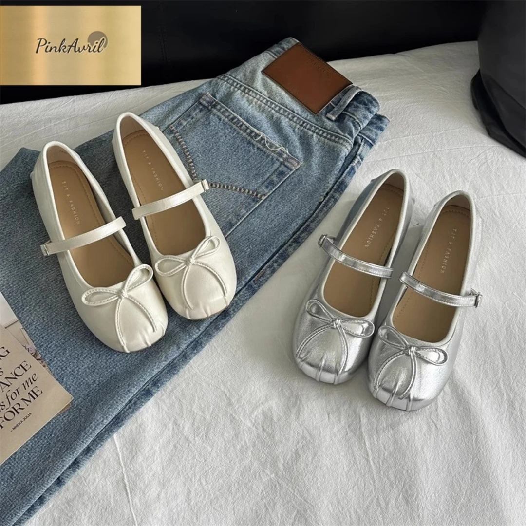 PinkAvril2025新款夏季配裙子法式银色平底芭蕾单鞋女夏玛丽珍鞋