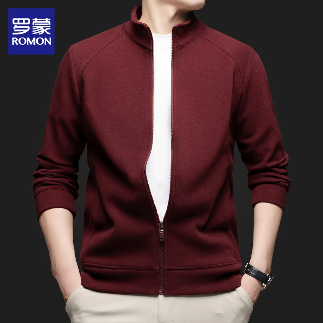 罗蒙开衫卫衣男士秋季新款红色本命年立领宽松休闲运动外套男装