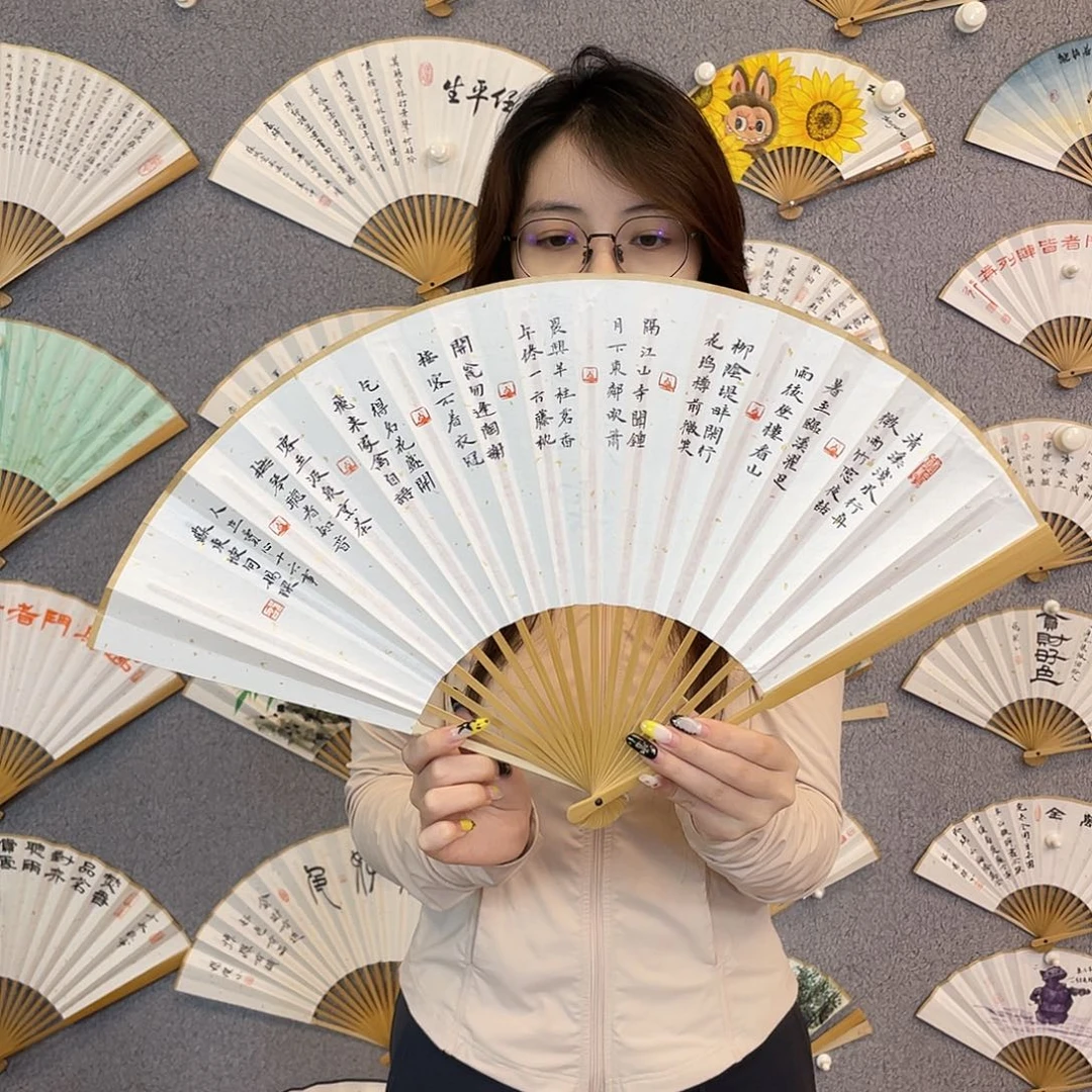 国画95寸玉竹-纯手绘-文玩扇骨（默认粘好）