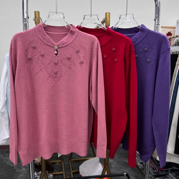 517妈妈时尚洋气拼接针织衫（衣长60左右）