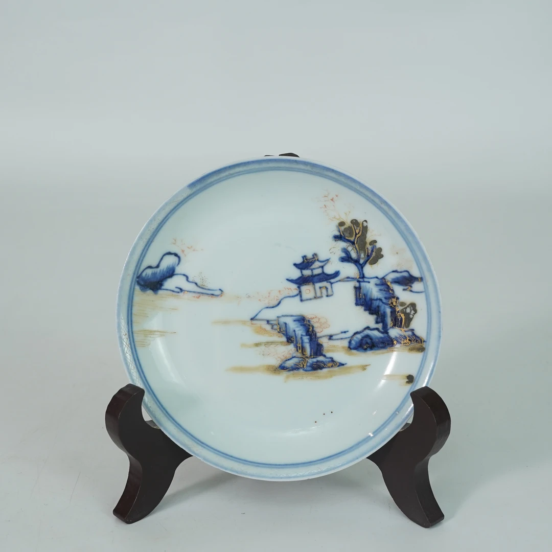 LABC251109047【十竹斋】清乾隆江西十景青花描金赏盘