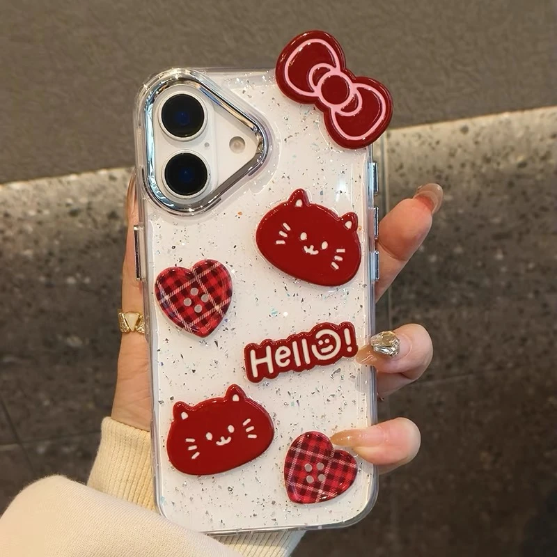 滴胶立体蝴蝶结爱心猫咪手机壳适用于iPhone16promax苹果15/12/14