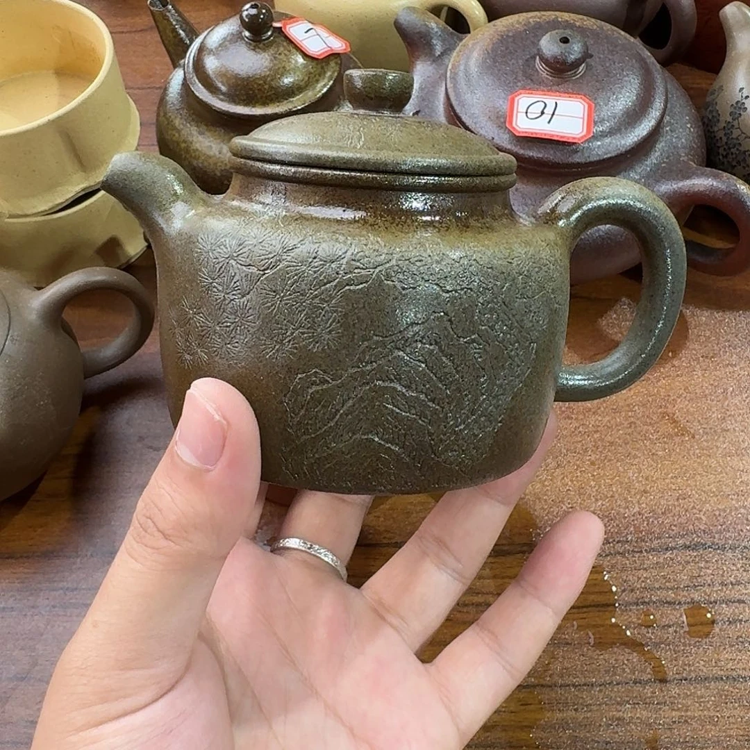 茶壶紫砂14号紫砂壶刻绘柴烧瑕