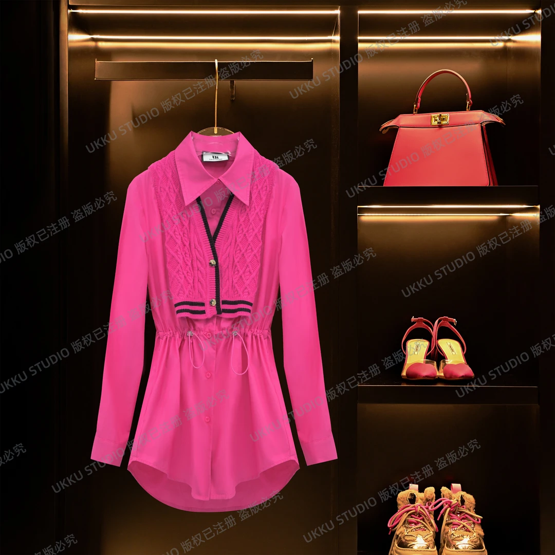 小尧【UKKUSTUDIO】早秋设计师高级感套头收腰翻领假两件衬衣312764