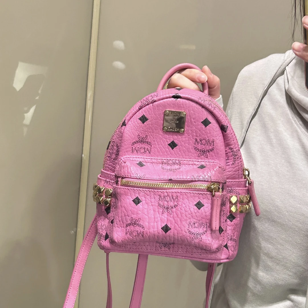 95新 MCM XM/可爱樱花粉色超mini双肩包斜挎包/KH09627059