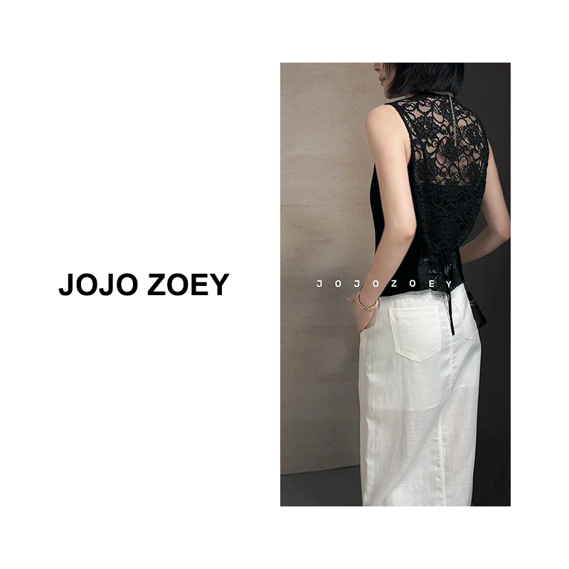 JOJO ZOEY【清仓NO退换】花海香氛~真丝丝绒马甲女蕾丝拼接mj-3936