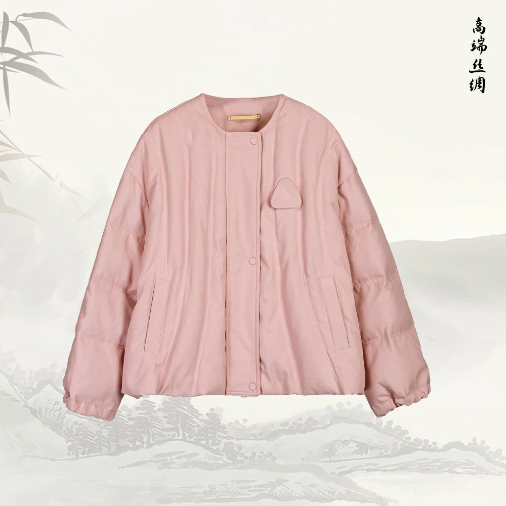 新款圆领保暖不臃肿重工绗缝短款鹅绒服547109