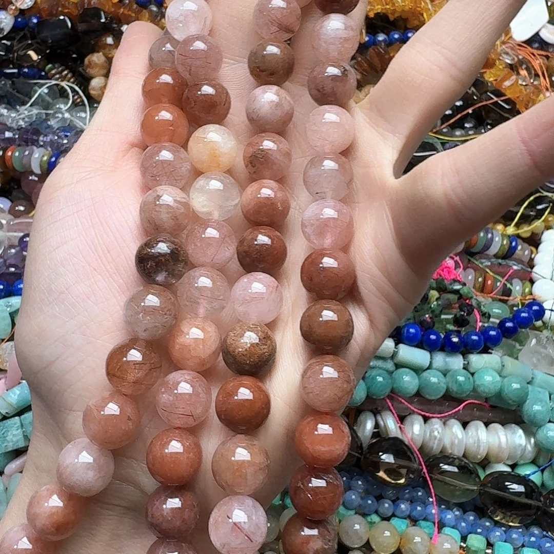 玛瑙/玉髓未镶嵌珠宝半成品一条12mm红发晶