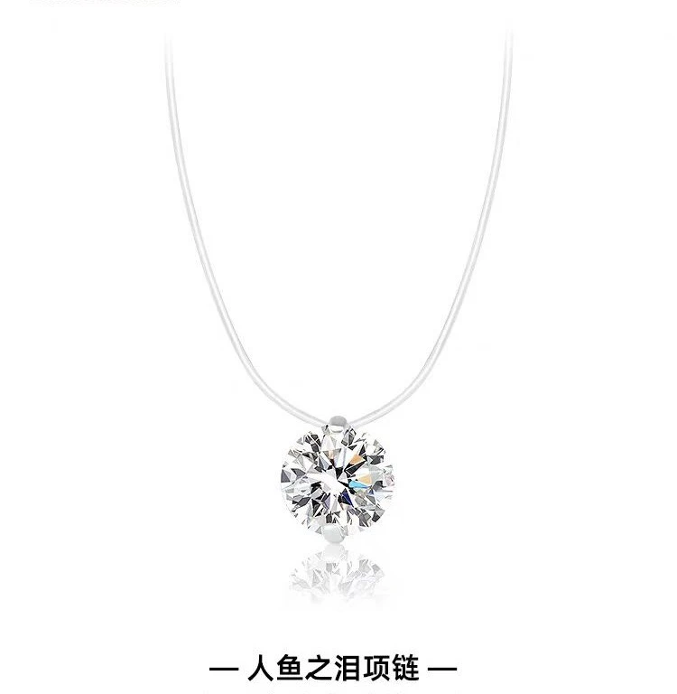 坠链均925银合成锆石 【人鱼之泪】925银项链女2025隐形鱼线锁骨链