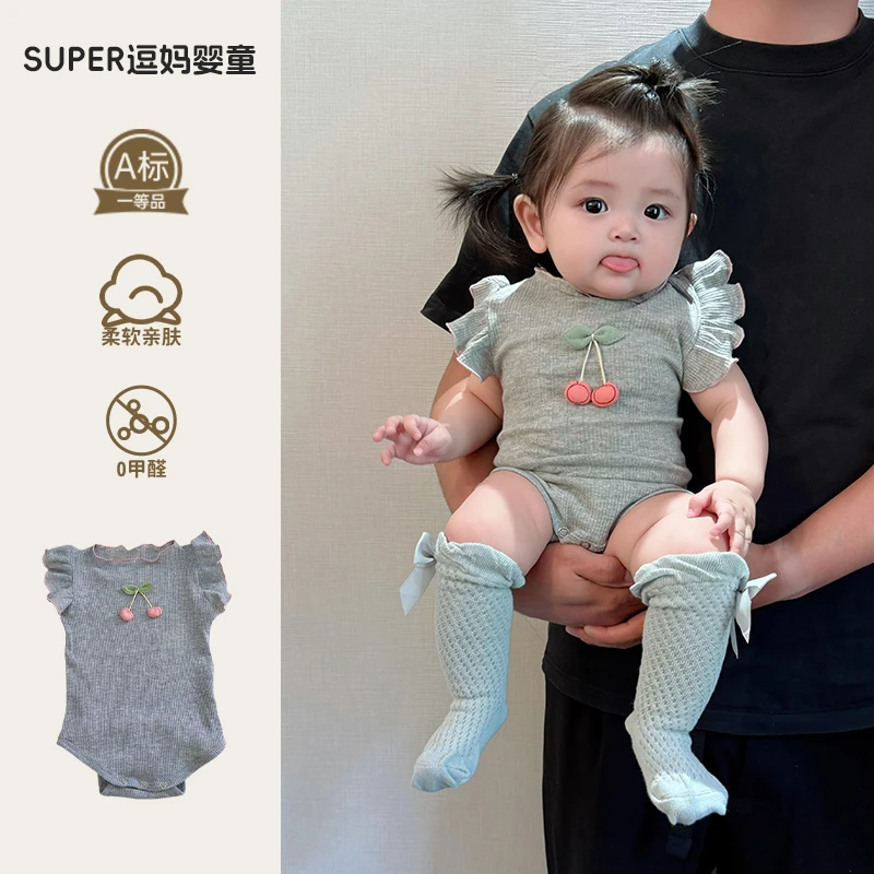 婴儿夏薄款衣服宝宝满月服夏装可爱洋气婴幼儿小飞袖包屁衣外出服